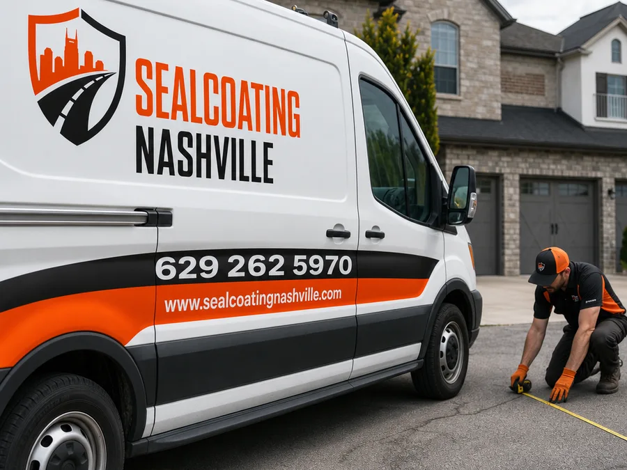 Crew compacting fresh residential driveway asphalt with a roller while detailing the edges with hand tools